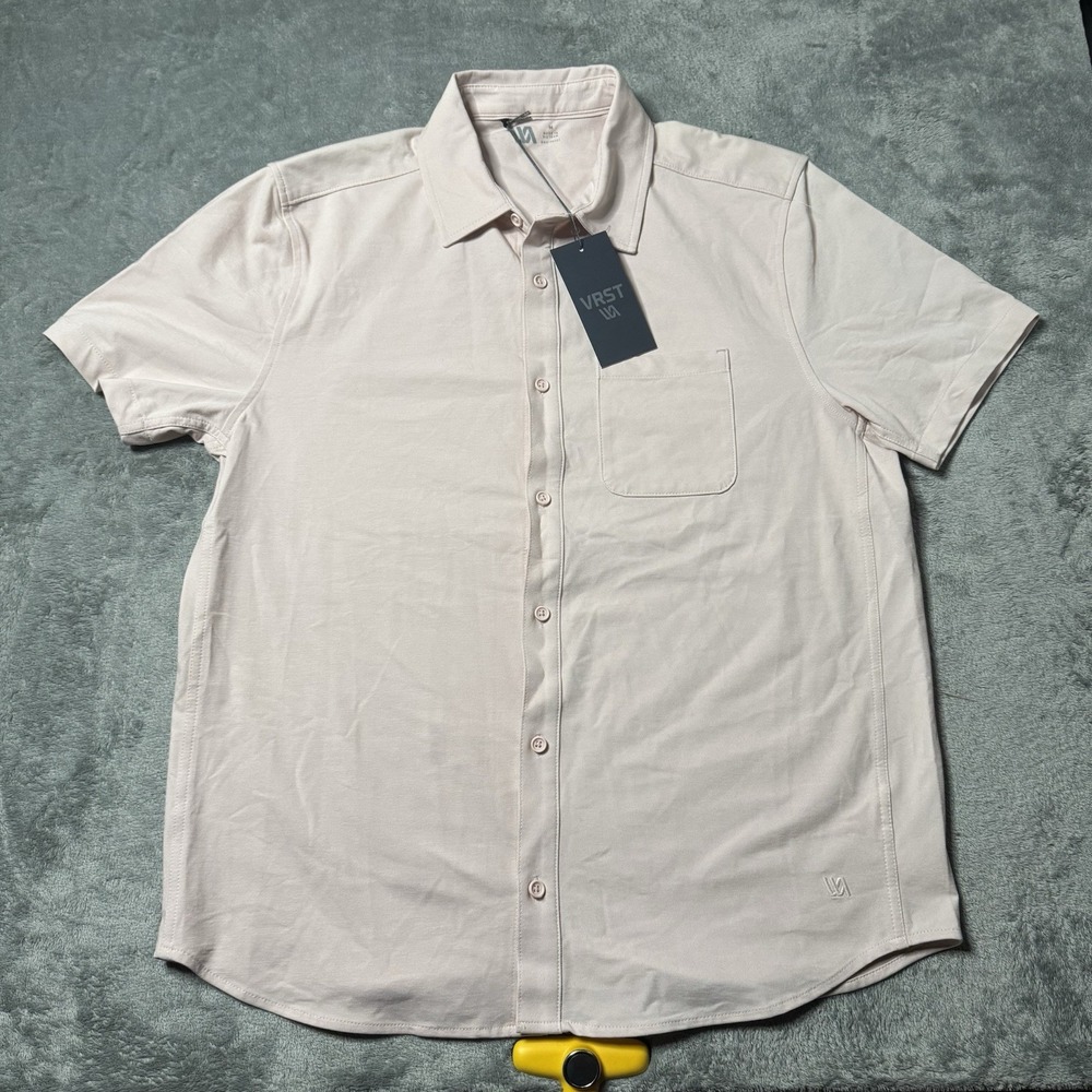 Vrst Refined Knit Button Down Light Pink Mens Shirt‎ Size Medium UV Protection